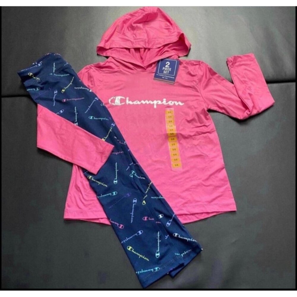 NWT Champion Long Sleeve Hooded Tee & Leggings Set Girls Size 5/6